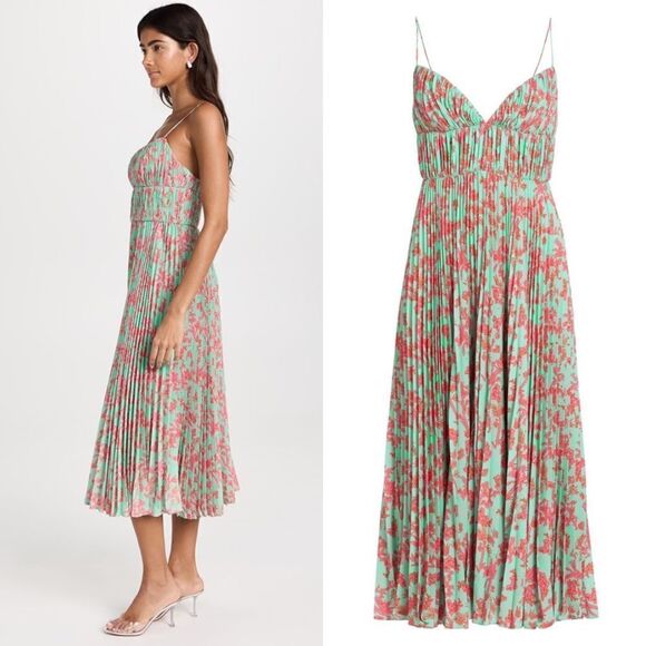 NWT AMUR Beckett Midi Pleated Dress in Miami Sky Botanical Rainforest size 0 - Picture 3 of 12